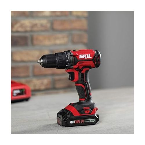  SKIL 20V 2-Tool Combo Kit: 20V Cordless Drill Driver and Impact Driver Kit Includes 2.0Ah PWR CORE 20 Lithium Battery and Charger - CB739001