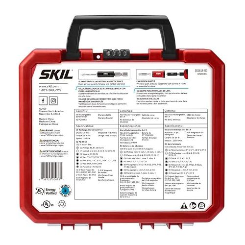  SKIL Rechargeable 4V Cordless Pistol Grip Screwdriver with 42pcs Bit Set, USB Charger and Carrying Case - SD5618-03