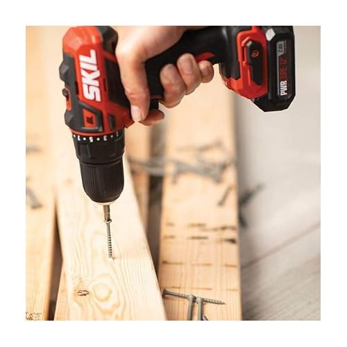  SKIL 2-Tool Kit: PWRCore 12 Brushless 12V 1/2 Inch Cordless Drill Driver and 1/4 Inch Hex Impact Driver, Includes Two 2.0Ah Lithium Batteries and One Standard Charger - CB738501