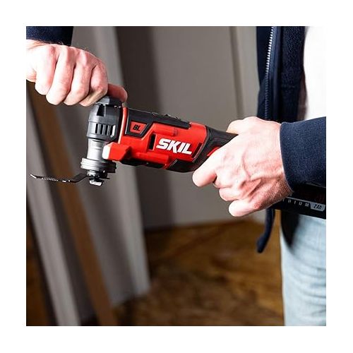  SKIL PWR CORE 20 Brushless 20V Oscillating Tool Kit with 35pcs Sanding Paper, 3 Blades, Sanding Pad, Rigid Scraper, Accessory Case, Includes 2.0Ah Lithium Battery & PWR JUMP Charger - OS5937-10