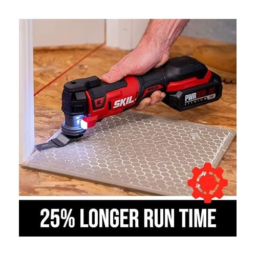  SKIL PWR CORE 20 Brushless 20V Oscillating Tool Kit with 35pcs Sanding Paper, 3 Blades, Sanding Pad, Rigid Scraper, Accessory Case, Includes 2.0Ah Lithium Battery & PWR JUMP Charger - OS5937-10