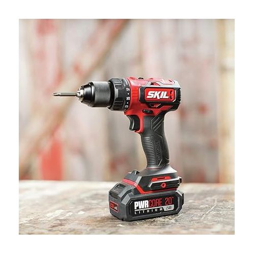  SKIL PWR CORE 20 Brushless 20V 1/2 Inch Drill Driver Includes 2.0Ah Lithium Battery and Standard Charger - DL529303