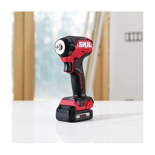  SKIL PWR CORE 12 Brushless 12V 3/8 In. Compact Impact Wrench Kit with 3-Speed & Halo Light Includes 2.0Ah Lithium Battery and PWR JUMP Charger - IW6744A-10