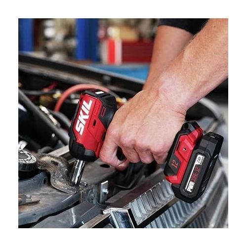  SKIL PWR CORE 12 Brushless 12V 3/8 In. Compact Impact Wrench Kit with 3-Speed & Halo Light Includes 2.0Ah Lithium Battery and PWR JUMP Charger - IW6744A-10