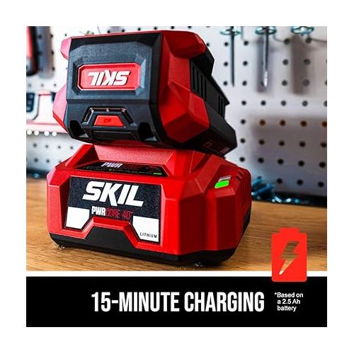  SKIL PM4910-10 PWR CORE 40 20-Inch 40V Brushless Push Mower Kit Includes 5.0Ah Lithium Battery and Auto PWR Jump Charger