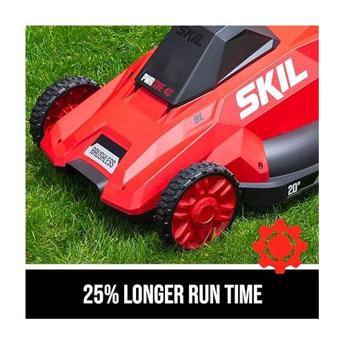  SKIL PM4910-10 PWR CORE 40 20-Inch 40V Brushless Push Mower Kit Includes 5.0Ah Lithium Battery and Auto PWR Jump Charger