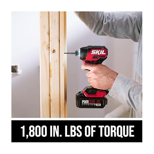  Skil PWRCORE 20 Brushless 20V 1/4 in. Hex Compact Impact Driver Kit with 3-Speed & Halo Light & One-Handed Collet Includes 2.0Ah Battery and Charger- ID6739B-10