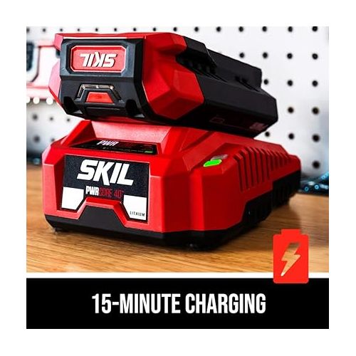  SKIL PWR CORE 40 Brushless 40V 14” Lightweight Chainsaw Kit with Tool-free Chain Tension & Auto Lubrication, Includes 2.5Ah Battery and Auto PWR Jump Charger - CS4555-10