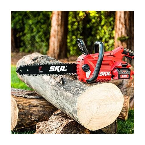  SKIL PWR CORE 40 Brushless 40V 14” Lightweight Chainsaw Kit with Tool-free Chain Tension & Auto Lubrication, Includes 2.5Ah Battery and Auto PWR Jump Charger - CS4555-10