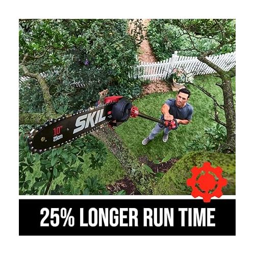  SKIL PWR CORE 40 Brushless 40V 10'' Pole Saw Kit with Over 9ft. Telescoping Shaft & Angled Head, Includes 2.5Ah Battery and Auto PWR Jump Charger - PS4561C-10