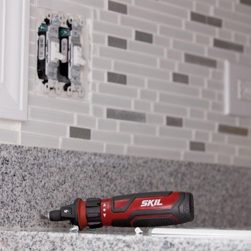  SKIL Rechargeable 4V Cordless Screwdriver with Circuit Sensor Technology, Includes 9pcs Bit, 1pc Bit Holder, USB Charging Cable - SD561201 , Red