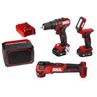 Skil SKIL 4-Tool Combo Kit: Pwrcore 12 Brushless 12V 1/2 Drill Driver, Oscillating Multitool, Area Light & Bluetooth Speaker, Includes Two 2.0Ah Lithium Batteries & Standard Charger - C