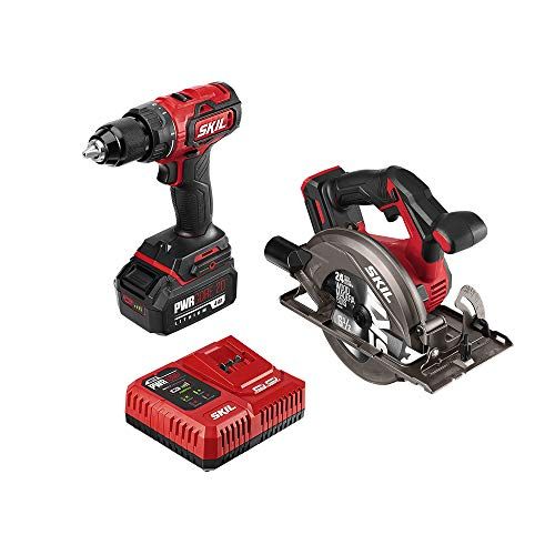  SKIL 2-Tool Combo Kit: PWR CORE 20 Brushless 20V Cordless Drill Driver and Cordless Circular Saw Includes 4.0Ah Lithium Battery and PWRJump Charger - CB743901