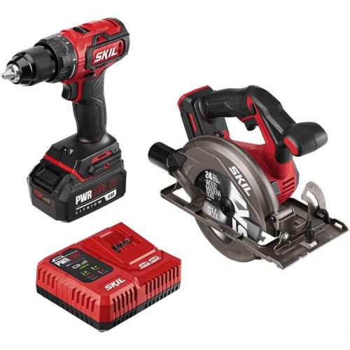  SKIL 2-Tool Combo Kit: PWR CORE 20 Brushless 20V Cordless Drill Driver and Cordless Circular Saw Includes 4.0Ah Lithium Battery and PWRJump Charger - CB743901