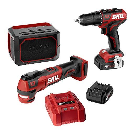  SKIL 3-Tool Combo Kit: Pwrcore 12 Brushless 12V 1/2 Cordless Drill Driver, Oscillating Multitool & Bluetooth Speaker, Includes Two 2.0Ah Lithium Batteries & Standard Charger - CB73