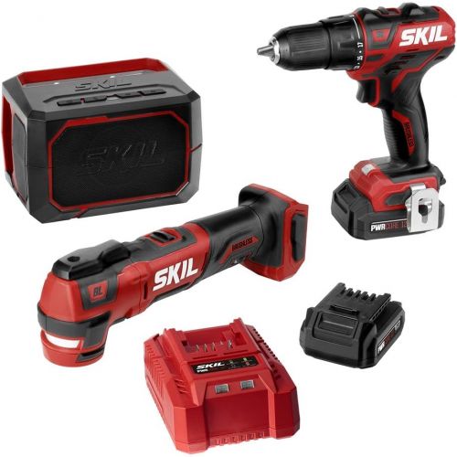  SKIL 3-Tool Combo Kit: Pwrcore 12 Brushless 12V 1/2 Cordless Drill Driver, Oscillating Multitool & Bluetooth Speaker, Includes Two 2.0Ah Lithium Batteries & Standard Charger - CB73