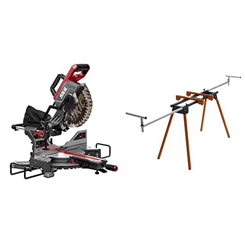  Skil 10 Dual Bevel Sliding Miter Saw - MS6305-00 & BORA Portamate PM-4000 - Heavy Duty Folding Miter Saw Stand with Quick Attach Tool Mounting Bars Orange, 44 x 10 x 6.5 inches