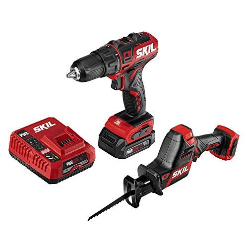  SKIL 2-Tool Combo Kit: PWRCore 12 Brushless 12V 1/2 Inch Cordless Drill Driver and Compact Brushless Reciprocating Saw, Includes 2.0Ah Lithium Battery and PWRJump Charger - CB74260
