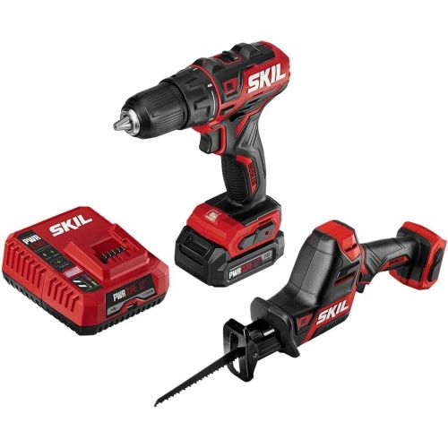  SKIL 2-Tool Combo Kit: PWRCore 12 Brushless 12V 1/2 Inch Cordless Drill Driver and Compact Brushless Reciprocating Saw, Includes 2.0Ah Lithium Battery and PWRJump Charger - CB74260