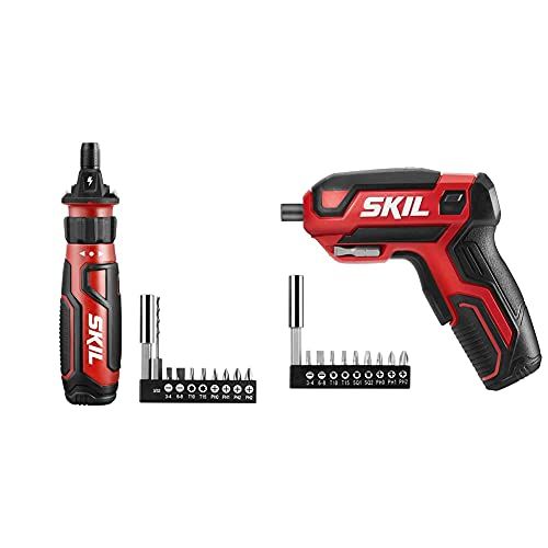  SKIL Rechargeable 4V Cordless Screwdriver with Circuit Sensor Technology & Rechargeable 4V Cordless Screwdriver, Includes 9pcs Bit, 1pc Bit Holder, USB Charging Cable - SD561801