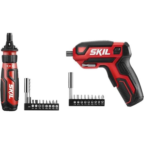  SKIL Rechargeable 4V Cordless Screwdriver with Circuit Sensor Technology & Rechargeable 4V Cordless Screwdriver, Includes 9pcs Bit, 1pc Bit Holder, USB Charging Cable - SD561801