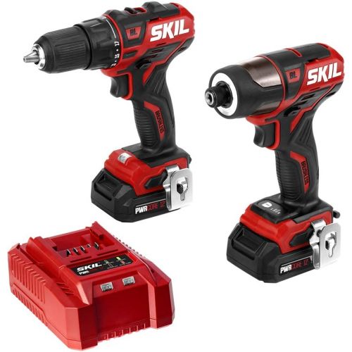  SKIL 2-Tool Kit: PWRCore 12 Brushless 12V 1/2 Inch Cordless Drill Driver and 1/4 Inch Hex Impact Driver, Includes Two 2.0Ah Lithium Batteries and One Standard Charger - CB738501