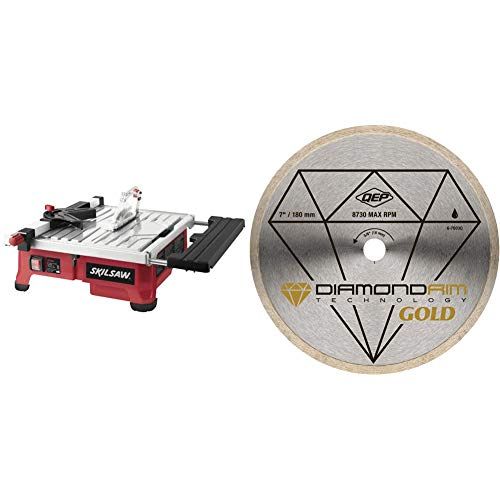  SKIL 3550-02 7-Inch Wet Tile Saw with HydroLock Water Containment System & QEP 6-7003Q 7 Inch Diameter Continuous Rim Premium Diamond Blade, 5/8 Inch Arbor, 5500 Maximum RPM