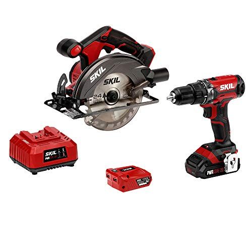  SKIL 20V 2-Tool Combo Kit: 20V Cordless Drill Driver and Circular Saw, Includes 2.0Ah PWR CORE 20 Lithium Battery, PWRAssist 20 USB Charging Adapter and Charger - CB739301