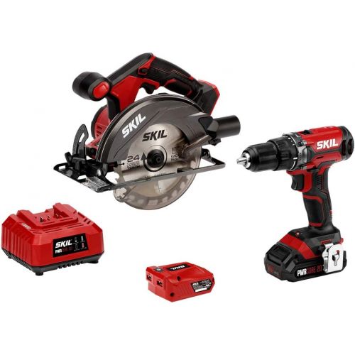  SKIL 20V 2-Tool Combo Kit: 20V Cordless Drill Driver and Circular Saw, Includes 2.0Ah PWR CORE 20 Lithium Battery, PWRAssist 20 USB Charging Adapter and Charger - CB739301