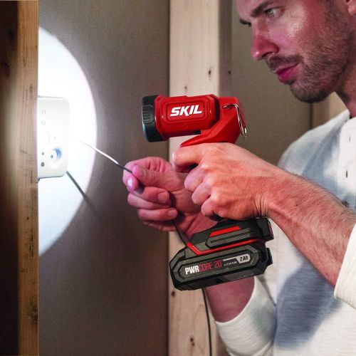  SKIL 4-Tool Kit: 20V Cordless Drill Driver, Impact Driver, Reciprocating Saw and LED Spotlight, Includes Two 2.0Ah Lithium Batteries and One Charger - CB739601, White