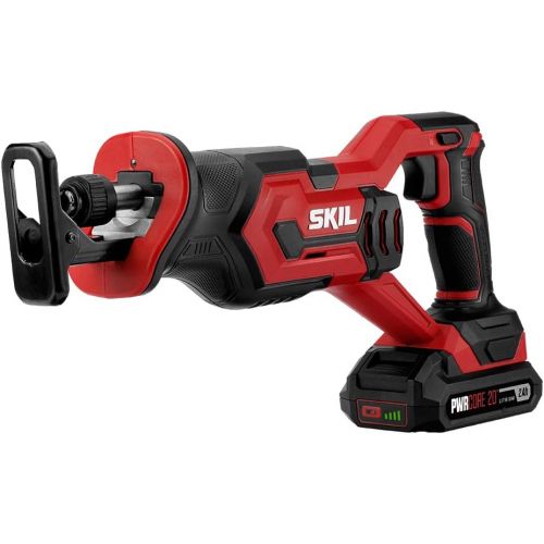  SKIL 4-Tool Kit: 20V Cordless Drill Driver, Impact Driver, Reciprocating Saw and LED Spotlight, Includes Two 2.0Ah Lithium Batteries and One Charger - CB739601, White
