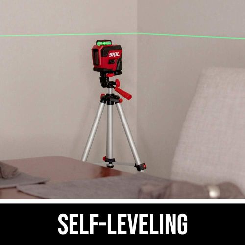  SKIL 100ft. 360° Green Self-Leveling Cross Line Laser Level with Horizontal and Vertical Lines Rechargeable Lithium Battery with USB Charging Port, Compact Tripod & Carry Bag Inclu