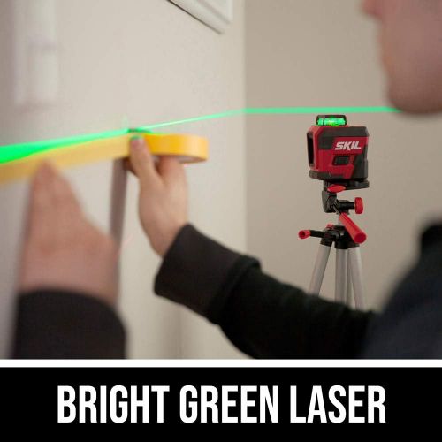  SKIL 100ft. 360° Green Self-Leveling Cross Line Laser Level with Horizontal and Vertical Lines Rechargeable Lithium Battery with USB Charging Port, Compact Tripod & Carry Bag Inclu