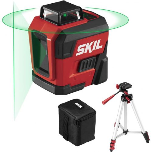  SKIL 100ft. 360° Green Self-Leveling Cross Line Laser Level with Horizontal and Vertical Lines Rechargeable Lithium Battery with USB Charging Port, Compact Tripod & Carry Bag Inclu