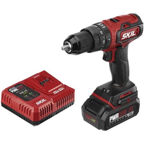  SKIL PWR CORE 20 Brushless 20V 1/2 Inch Hammer Drill Includes 2.0Ah Lithium Battery and PWR JUMP Charger - HD529402