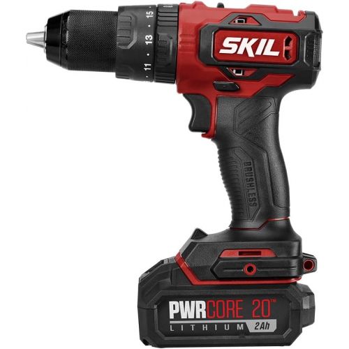  SKIL PWR CORE 20 Brushless 20V 1/2 Inch Hammer Drill Includes 2.0Ah Lithium Battery and PWR JUMP Charger - HD529402