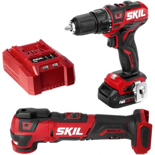  SKIL 2-Tool Kit: PWRCore 12 Brushless 12V 1/2 Inch Cordless Drill Driver and Oscillating MultiTool, Includes 2.0Ah Lithium Battery and Standard Charger - CB738601