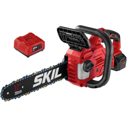  Skil CS4562B-10 PWR CORE 20 Brushless 12 Chain Saw Kit, Includes 4.0Ah Battery and Charger, Red