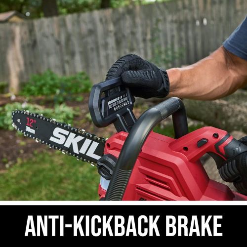  Skil CS4562B-10 PWR CORE 20 Brushless 12 Chain Saw Kit, Includes 4.0Ah Battery and Charger, Red