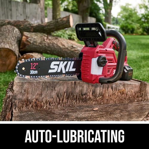  Skil CS4562B-10 PWR CORE 20 Brushless 12 Chain Saw Kit, Includes 4.0Ah Battery and Charger, Red