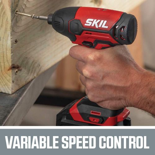  SKIL 20V 2-Tool Combo Kit: 20V Cordless Drill Driver and Impact Driver Kit Includes 2.0Ah PWR CORE 20 Lithium Battery and Charger - CB739001