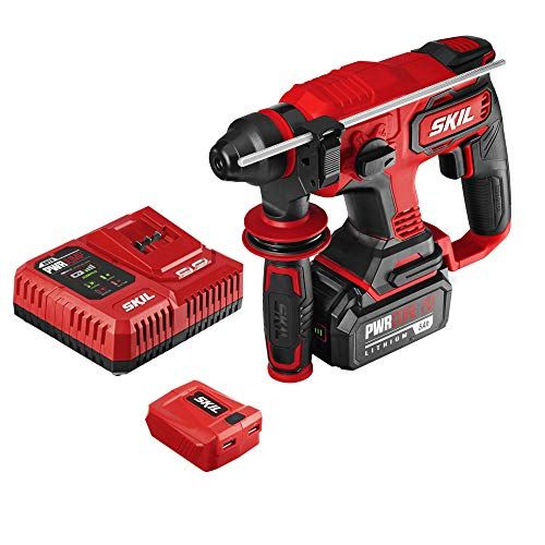  Skil PWRCore 20 Brushless 20V 7/8 Rotary Hammer Kit, Includes 5.0Ah Battery, PWRJump Charger and PWRAssit USB Adapter - RH1704-1A