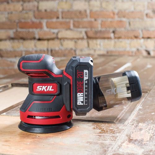  SKIL PWRCore 20 Brushless 20V 5-Inch Random Orbital Sander, Includes 2.0Ah Lithium Battery and PWRJump Charger - SR660302