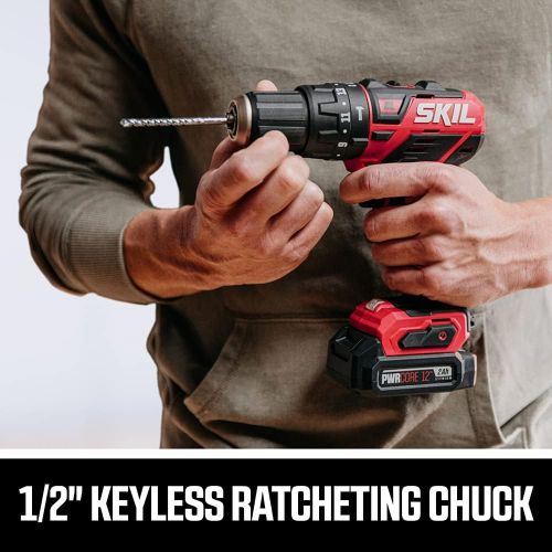  SKIL PWRCore 12 Brushless 12V 1/2 Hammer Drill Kit Included 2.0Ah Lithium Battery and PWRJump Charger - HD5290A-10