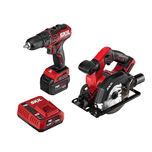  SKIL 2-Tool Kit: PWRCore 12 Brushless 12V 1/2 Inch Cordless Drill Driver and 5-1/2 Inch Brushless Circular Saw, with 4.0Ah Lithium Battery and PWRJump Charger - CB742701