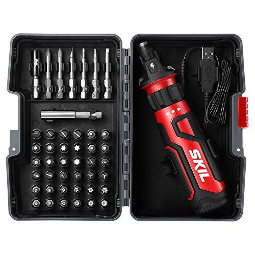  SKIL Rechargeable 4V Cordless Screwdriver with Circuit Sensor Technology Includes 45pcs Bit Set, USB Charging Cable, Carrying Case - SD561204