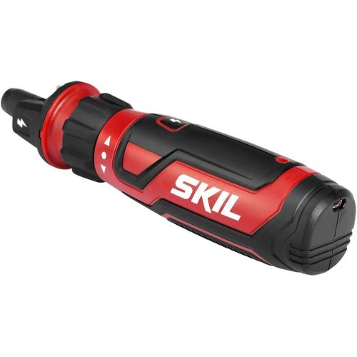  SKIL Rechargeable 4V Cordless Screwdriver with Circuit Sensor Technology, Includes 9pcs Bit, 1pc Bit Holder, USB Charging Cable - SD561201 , Red