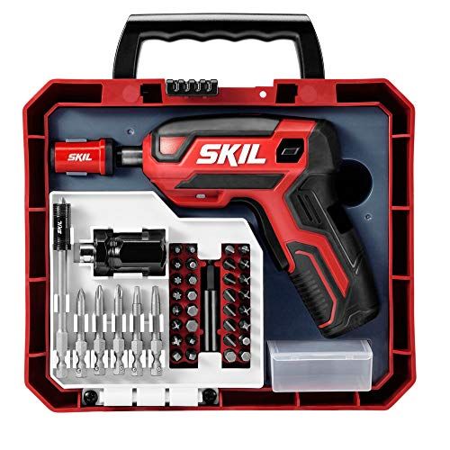  SKIL Rechargeable 4V Cordless Pistol Grip Screwdriver with 42pcs Bit Set, USB Charger and Carrying Case - SD5618-03