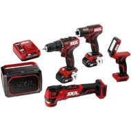 SKIL 5-Tool ComboKit: PWRCore 12 Brushless 12V Drill Driver, Impact Driver, Oscillating MultiTool, Area Light and Bluetooth Speaker, Includes Two 2.0Ah Lithium Batteries and PWRJum