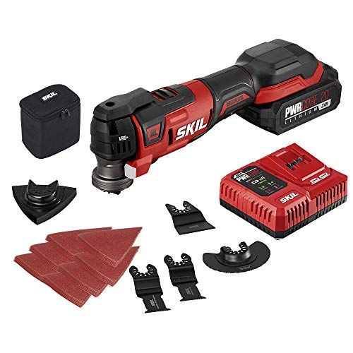  SKIL PWR CORE 20 Brushless 20V Oscillating Tool Kit with 35pcs Sanding Paper, 3 Blades, Sanding Pad, Rigid Scraper, Accessory Case, Includes 2.0Ah Lithium Battery & PWR JUMP Charge